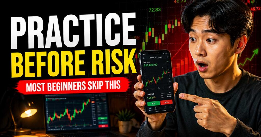 Beginner trader practicing with demo account before risking real money