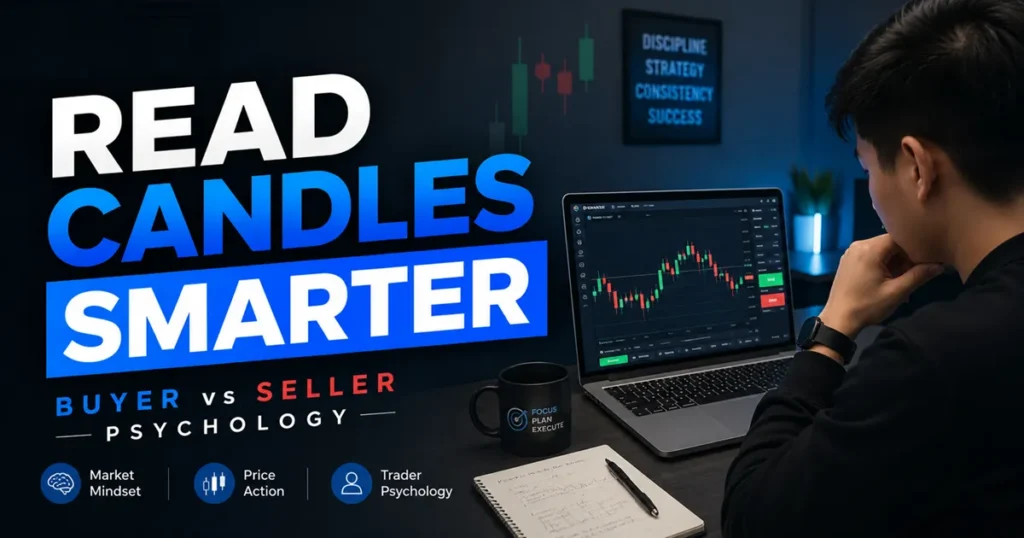 Candlestick psychology thumbnail showing chart analysis and buyer versus seller concept.